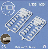 VEHICLES, ASSORTED, SCALE M=1:333 (WHITE / CLEAR)