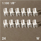CHAIRS, WHITE, SCALE M=1:100, 24 PCS (DIFFERENT TYPES)