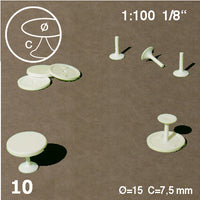 ROUND TABLES, CENTRAL LEG, WHITE, M=1:100 (10 PCS)