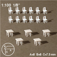 TABLES + CHAIRS, WHITE, M=1:100 (5 PCS)