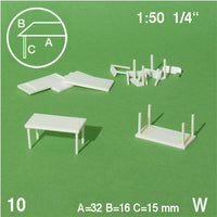 TABLES, LEGS SEPARATED, WHITE, M=1:50 (10 PCS)