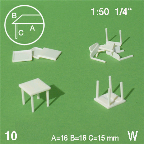 SQUARE TABLES, LEGS SEPARATED, WHITE, M=1:50 (10 PCS)