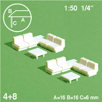 COUCH SET w/ COFFEE TABLE, WHITE, M=1:50 (2 PCS)