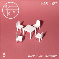 SQUARE TABLE + 4 CHAIRS, WHITE, M=1:25 (1 PCS)