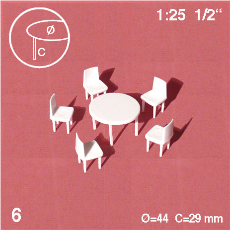 ROUND TABLE + 5 CHAIRS, WHITE, M=1:25 (1 PCS)