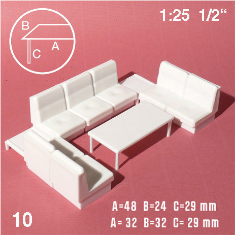 COUCH SET w/ COFFEE TABLE, WHITE, M=1:25 (1 PCS)